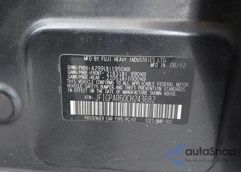 2012 Subaru Impreza 2.0I Sport Limited from USA, damaged, VIN JF1GPAR60CH243682